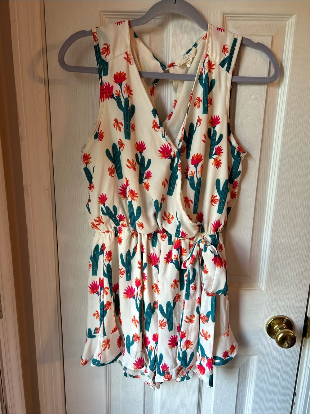 Peach Love California Cream Romper with Teal Cactus & Pink Floral Print
